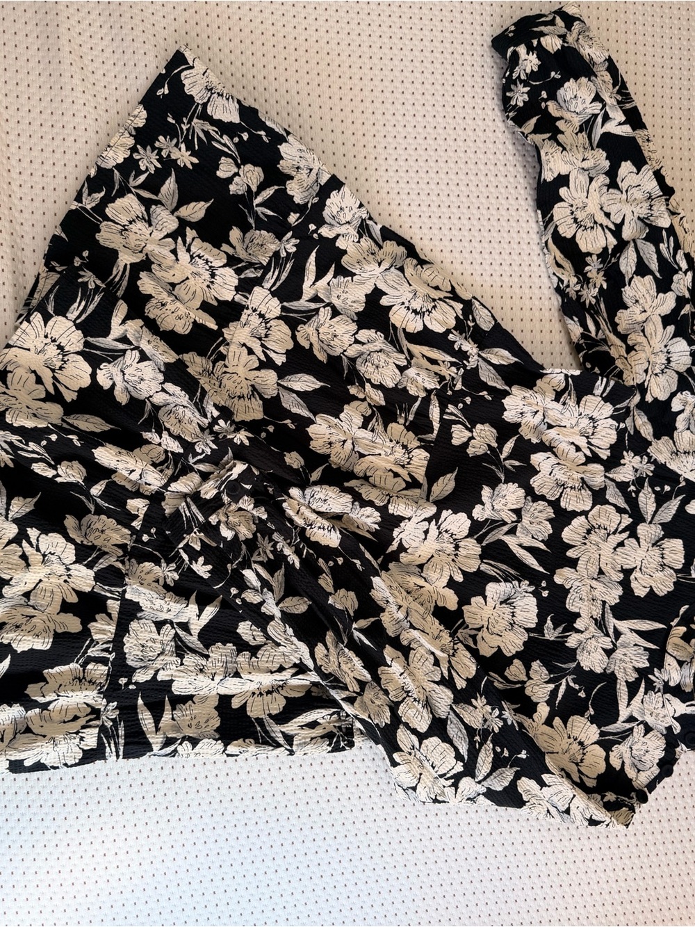 Zara Black Floral Wrap Dress with Cream Blooms for weddings and summer